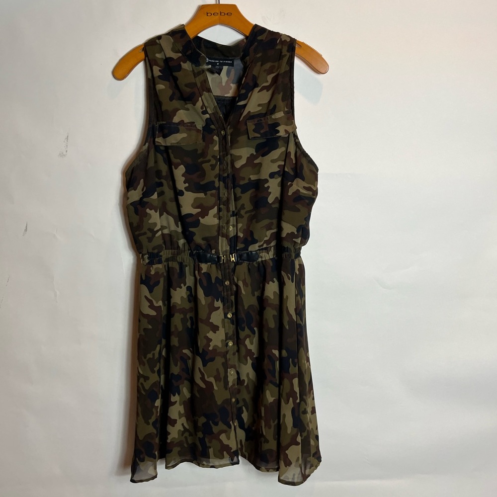 Camo button up dress with buckle detail